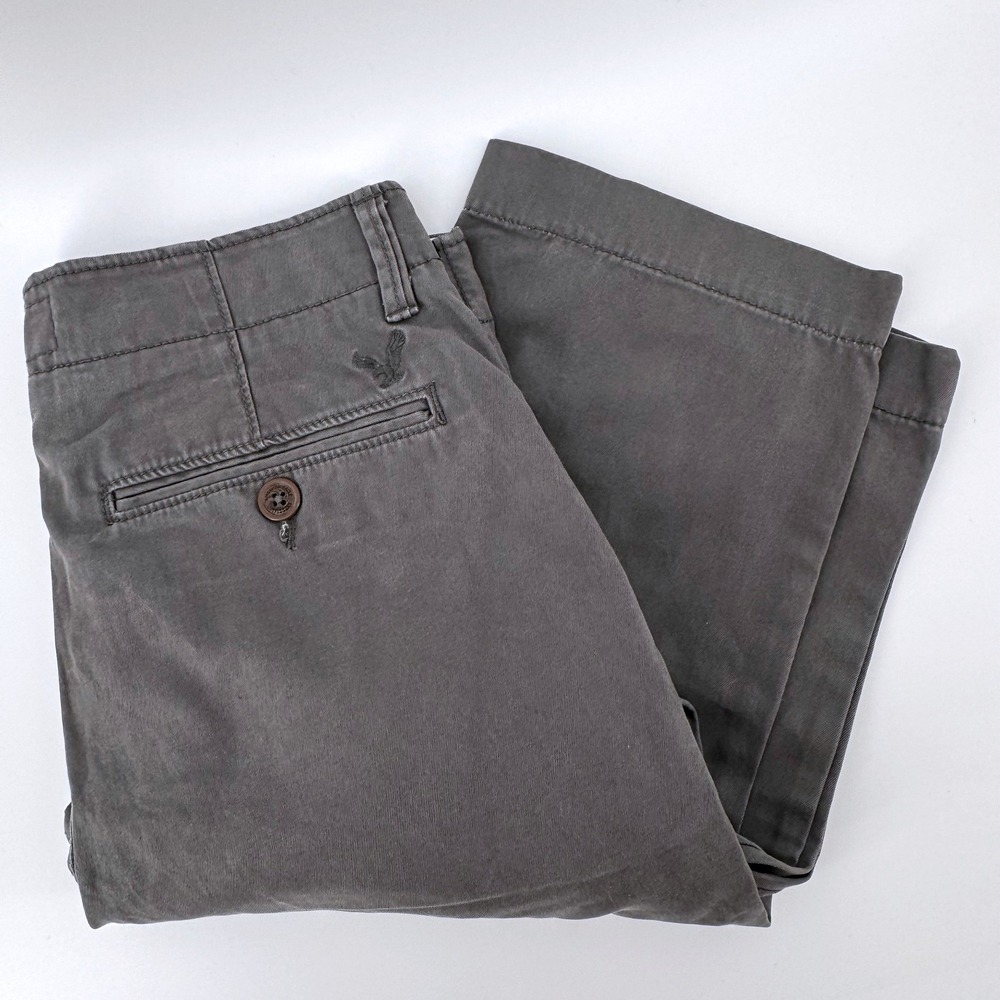 American‎ Eagle Chino Pants Mens 30x28 Gray Original Straight Cotton Trousers